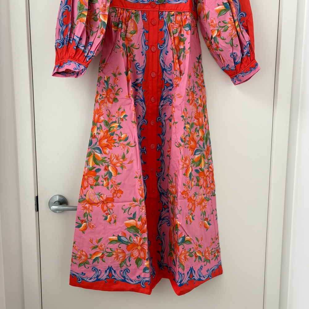 NWT Farm Rio Sicily Flowers Orange Printed Cotton Maxi Dress XS - Picture 6 of 16